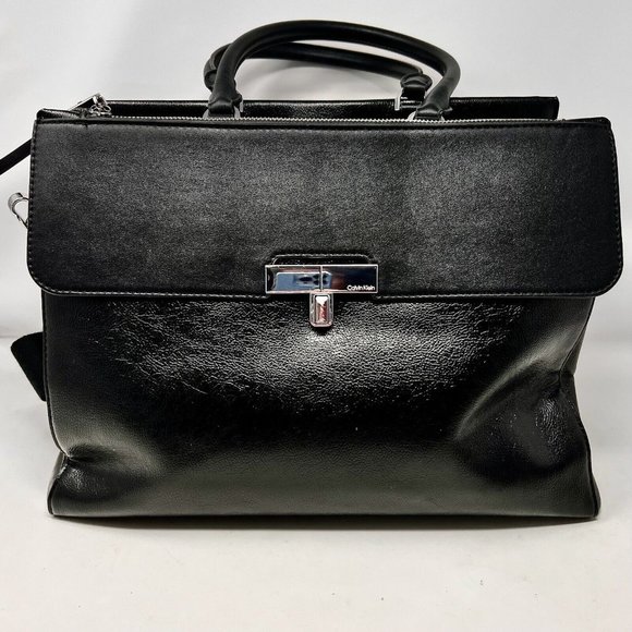 Calvin Klein Black Faux Leather Tablet / Business / Oversize Purse Convertible - Picture 2 of 13